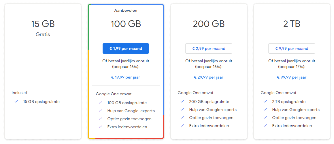 Google One Prijzen