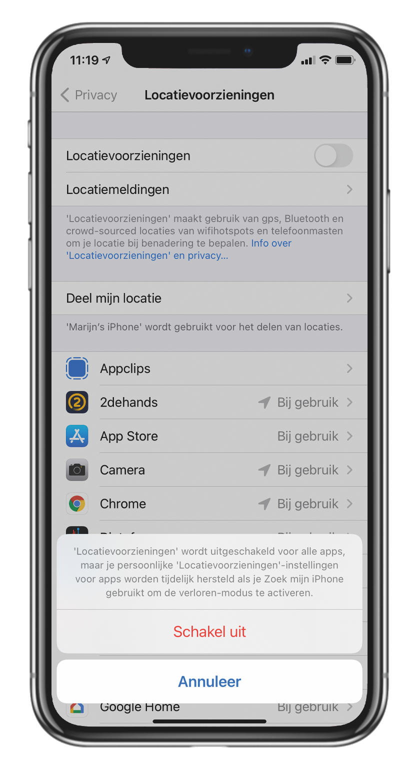 iPhone tracking uitschakelen