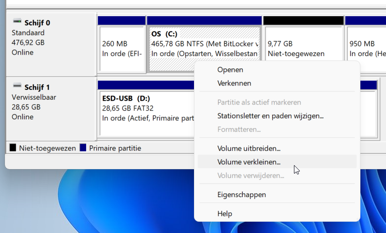 schijf ssd opsplitsen Windows 11