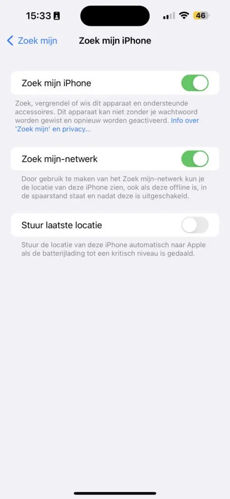 Zoek mijn iPhone-instellingen aanpassen