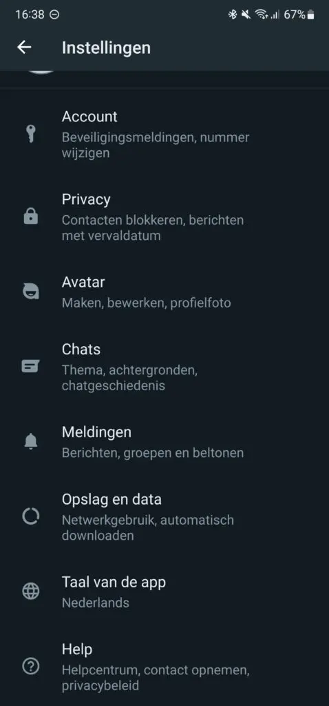 WhatsApp instellingen openen