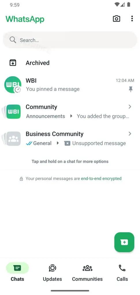 WhatsApp nieuwe zoekbalk Android