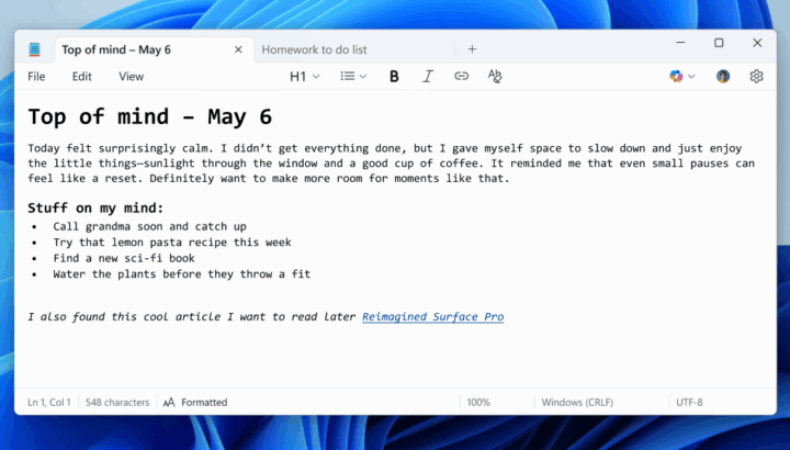 Notepad formatting