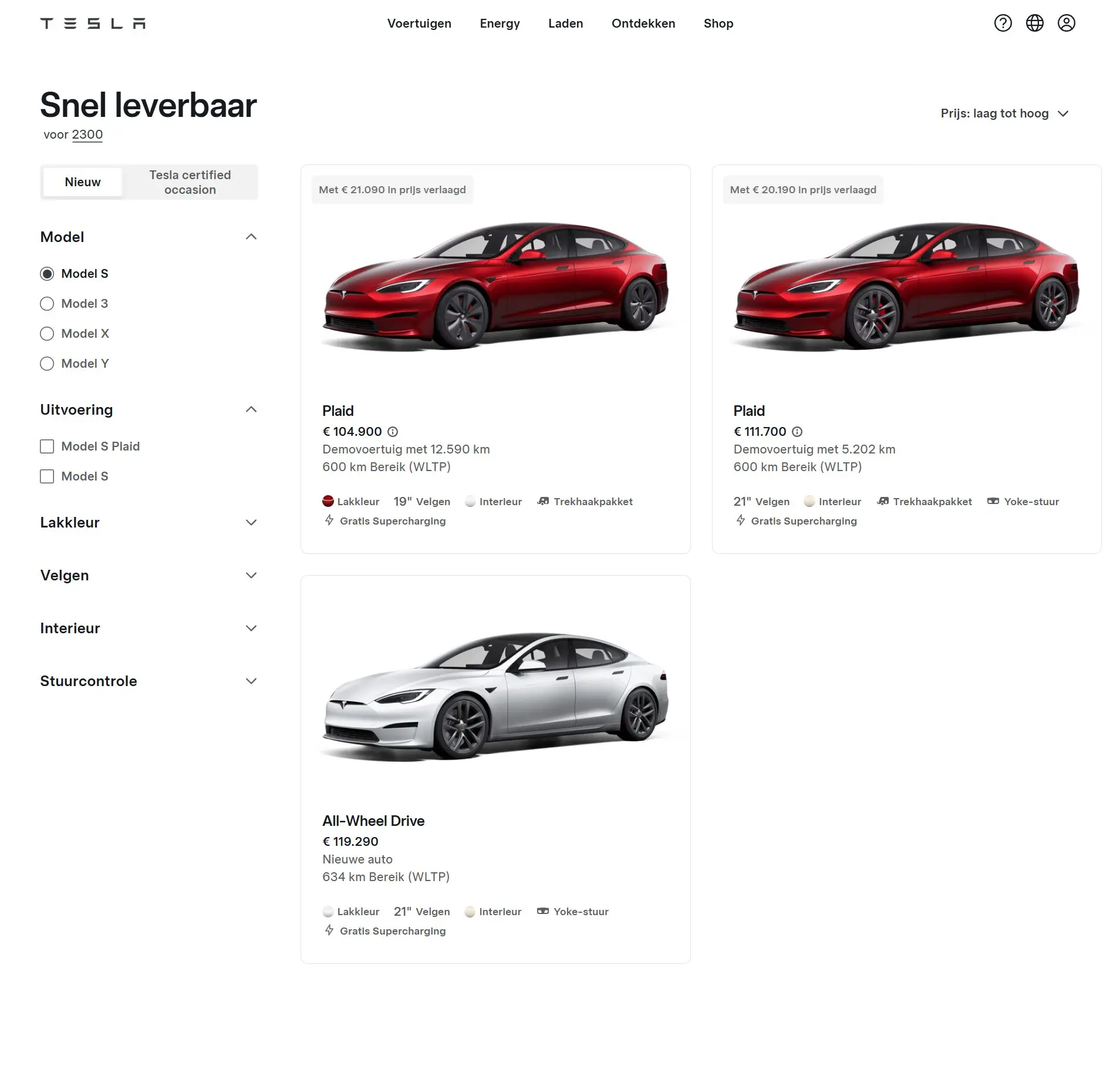Tesla Model S voorraadmodellen