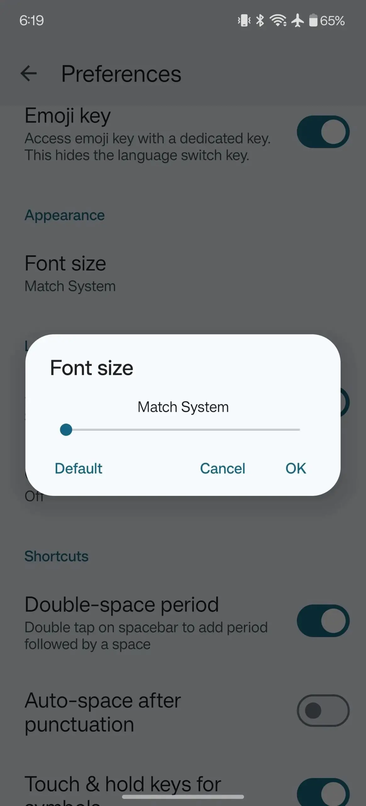 Gboard lettergrootte aanpassen