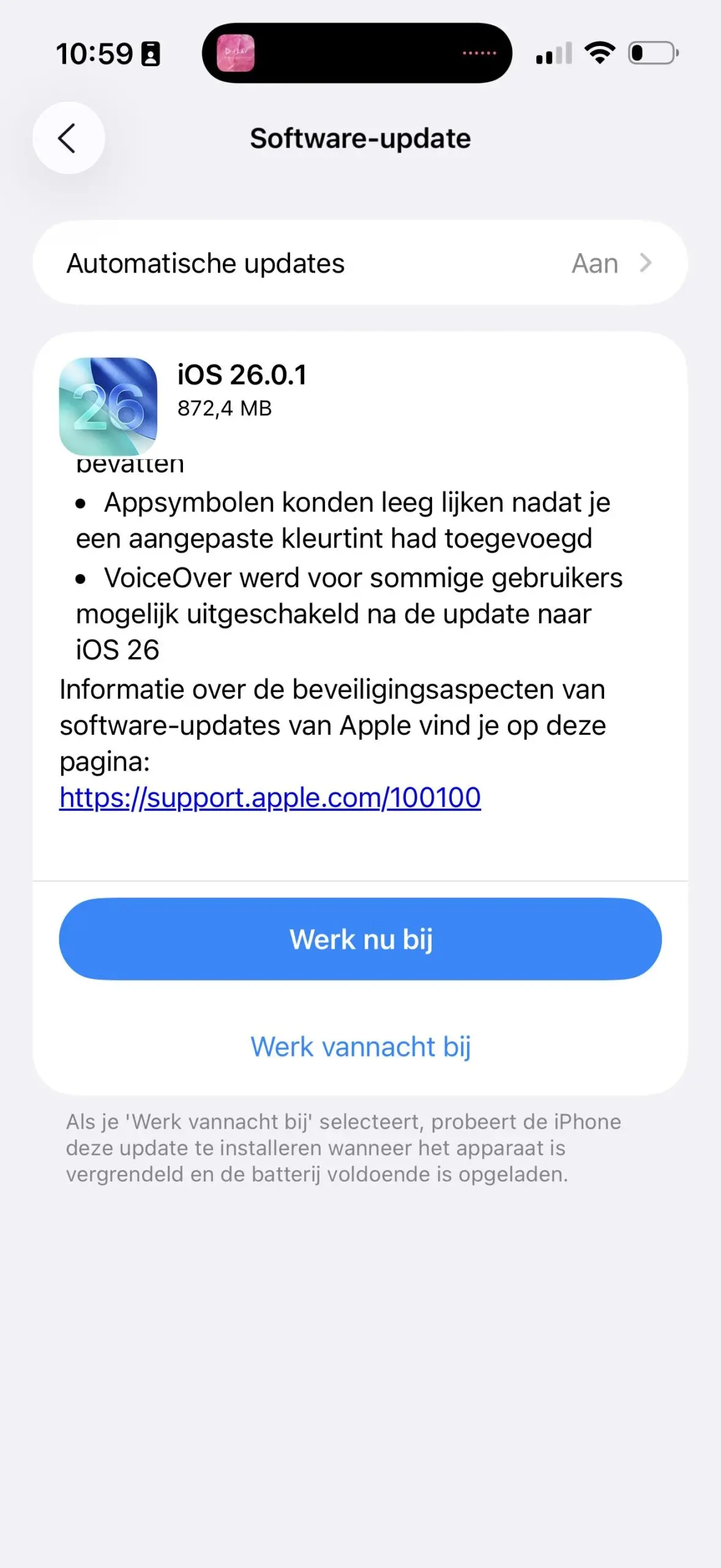 iOS 26.0.1 update voor nieuwe iPhones