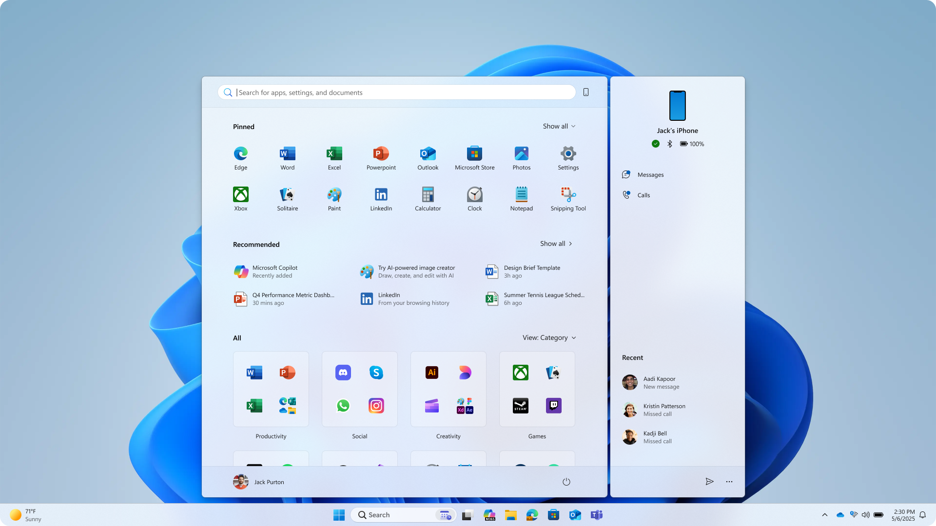 Startmenu Windows 11 schermformaat