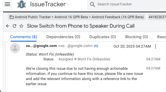 Google Issue Tracker speakerphone