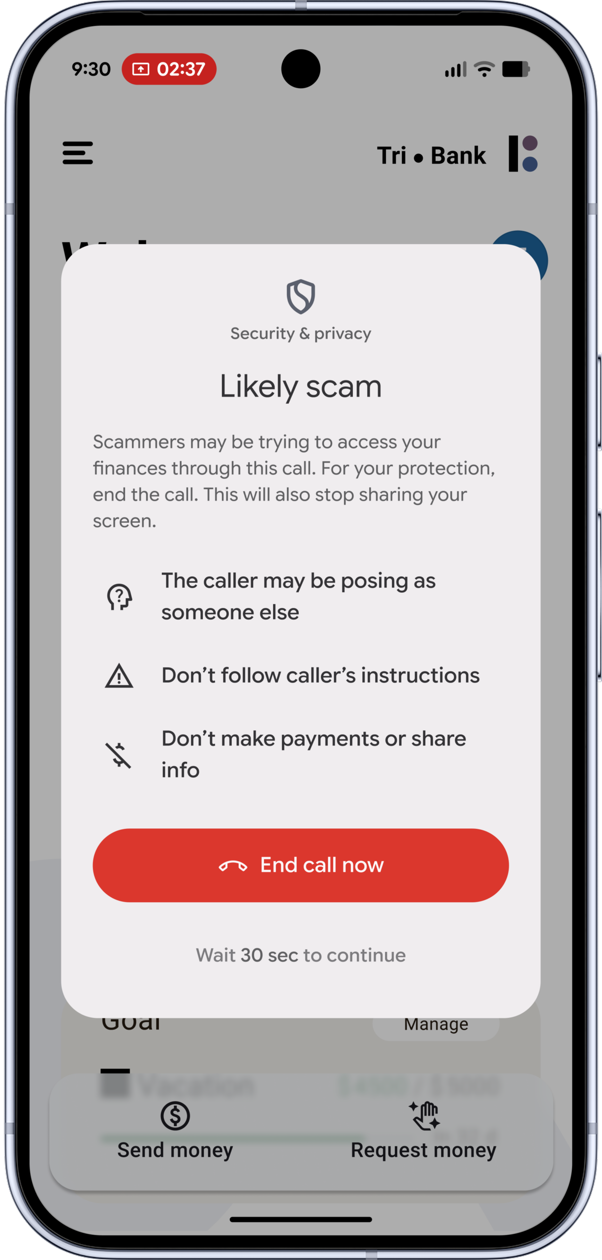 Belfraude scherm op Android in bankapps
