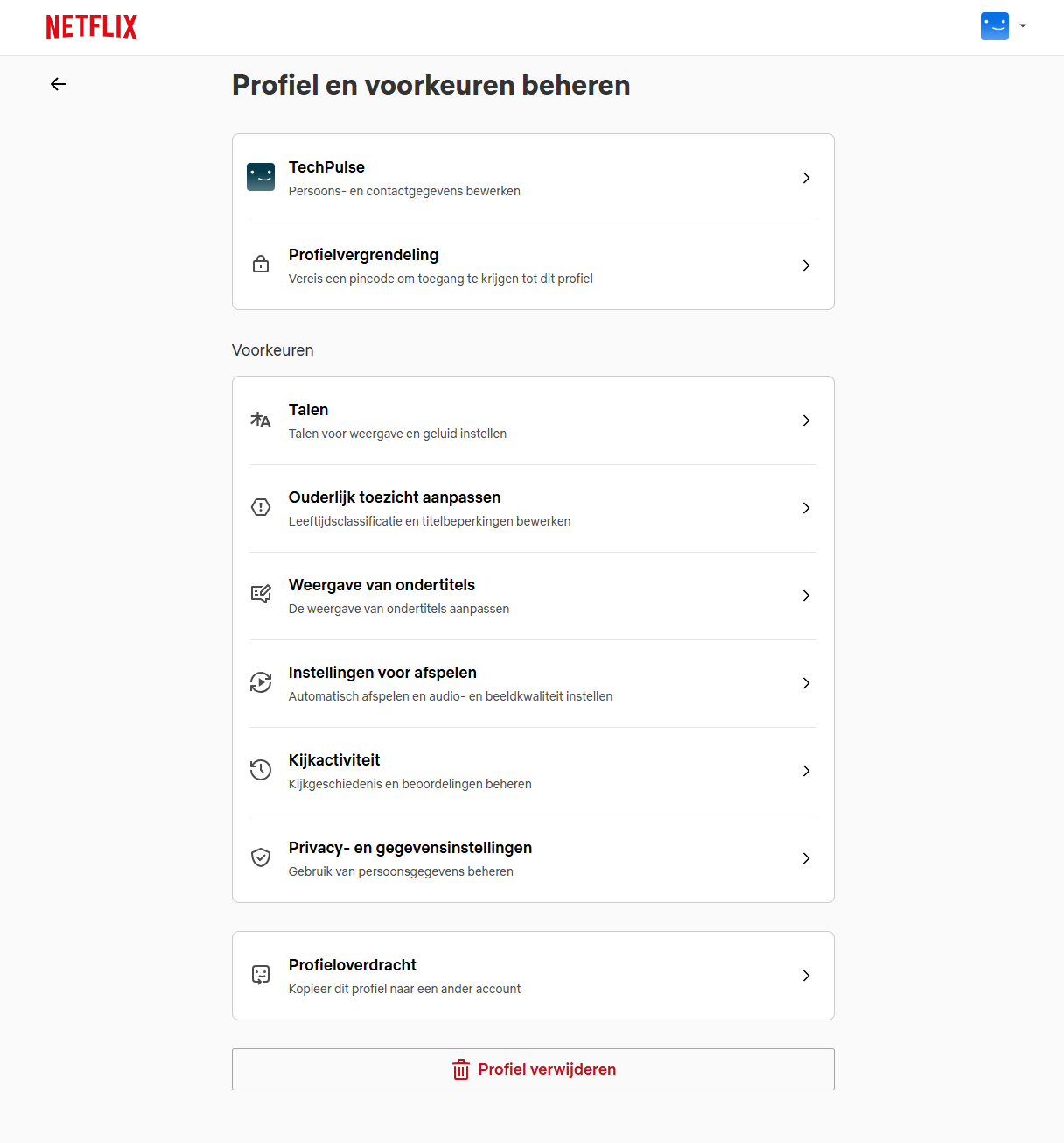 Netflix-profiel verwijderen desktop