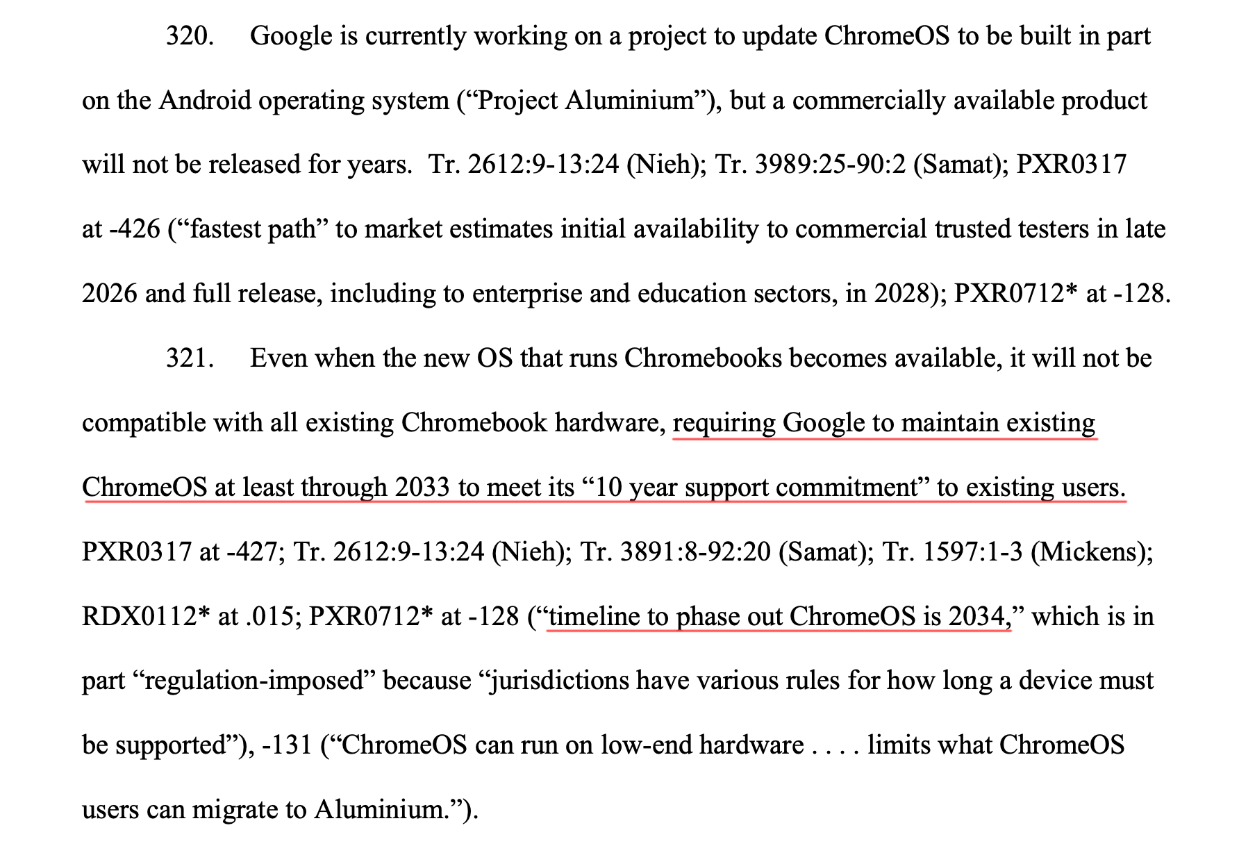 ChromeOS rechtbankstukken