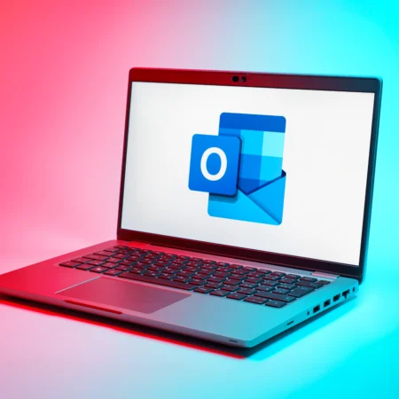 Outlook logo op een laptop