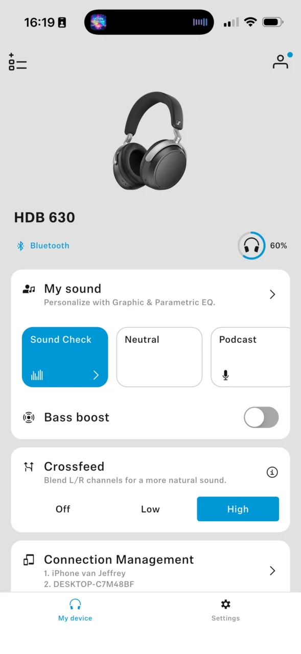 Startscherm Sennheiser app