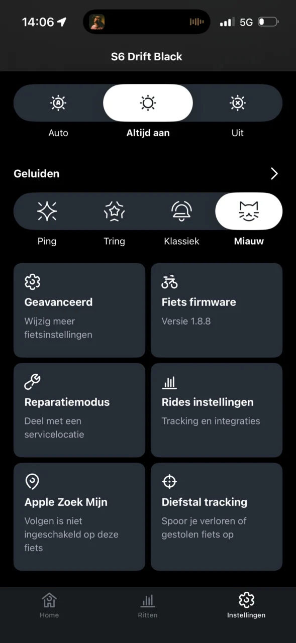 Instellingen VanMoof-app