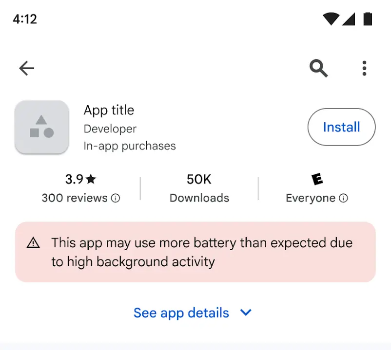 Play Store melding batterijverbruik