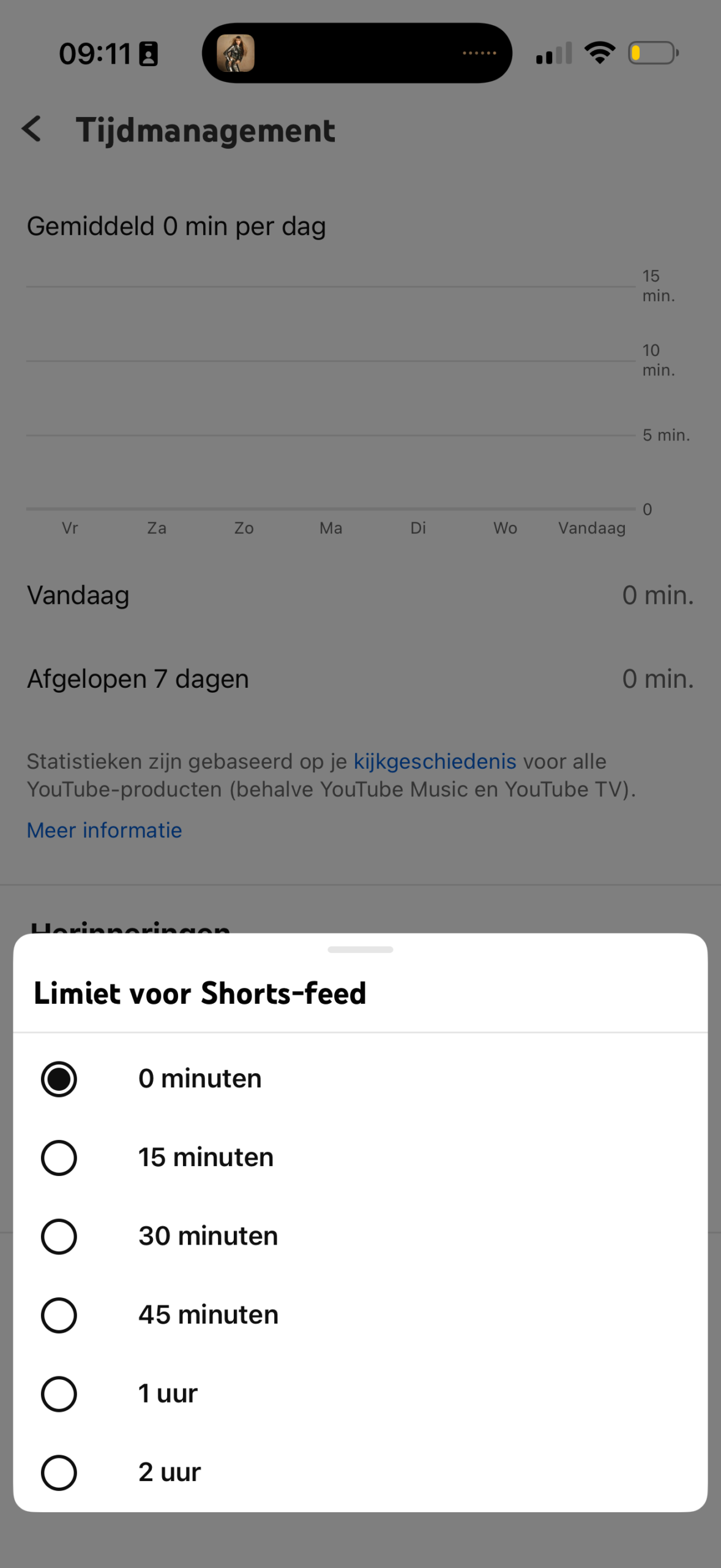 Shorts-timer instellen
